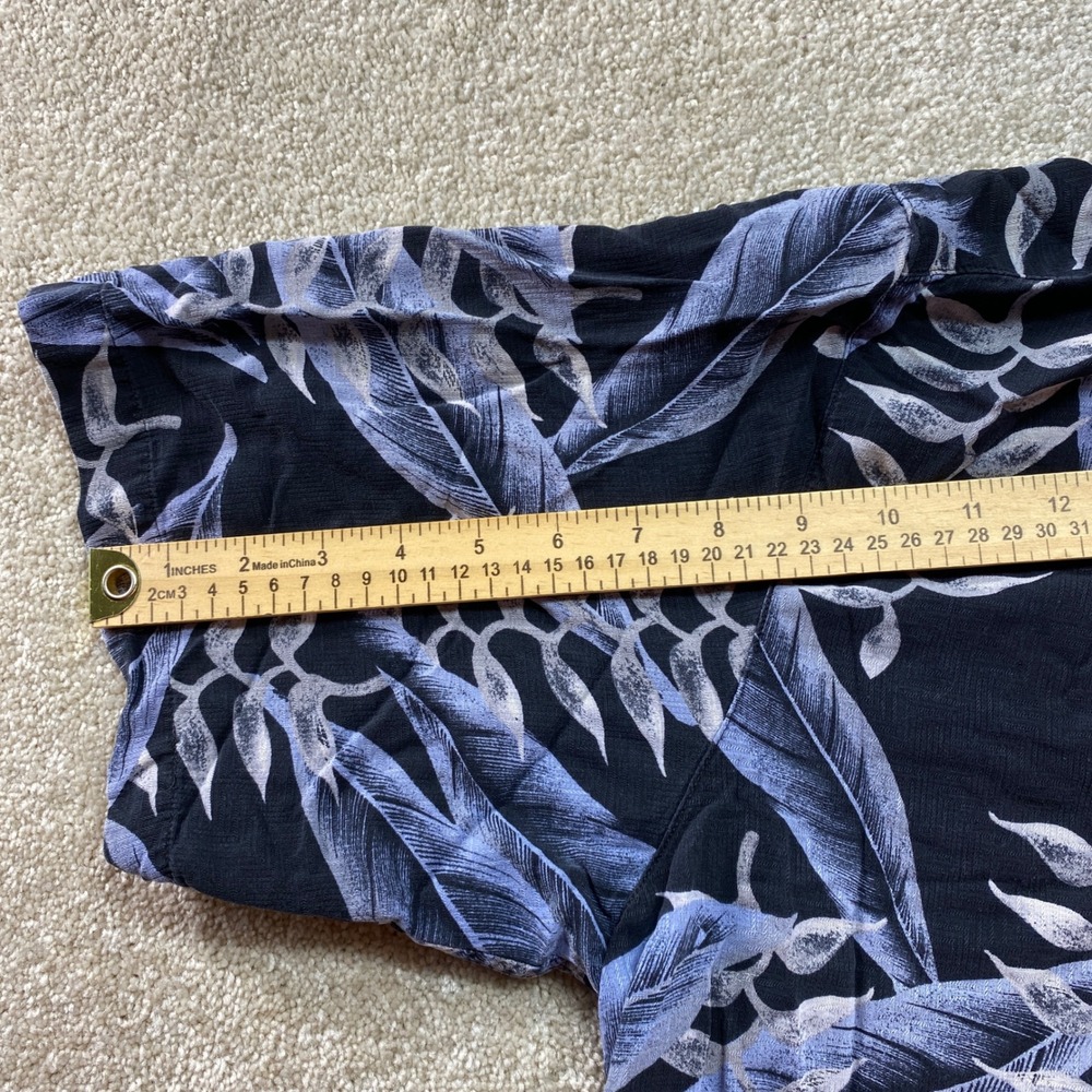 Banana Cabana Silk Hawaiian Shirt Mens XL Blue‎ Black Tropical Leaf Print Camp - Picture 6 of 10